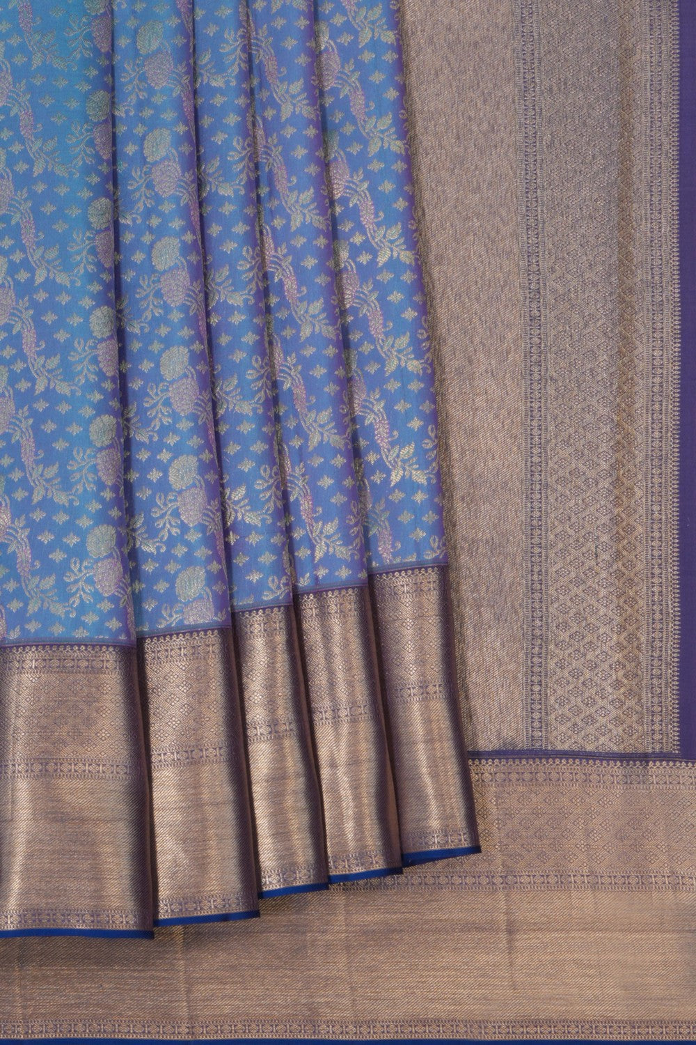 Image of Kanchipattu Brocade Smoky Blue Saree