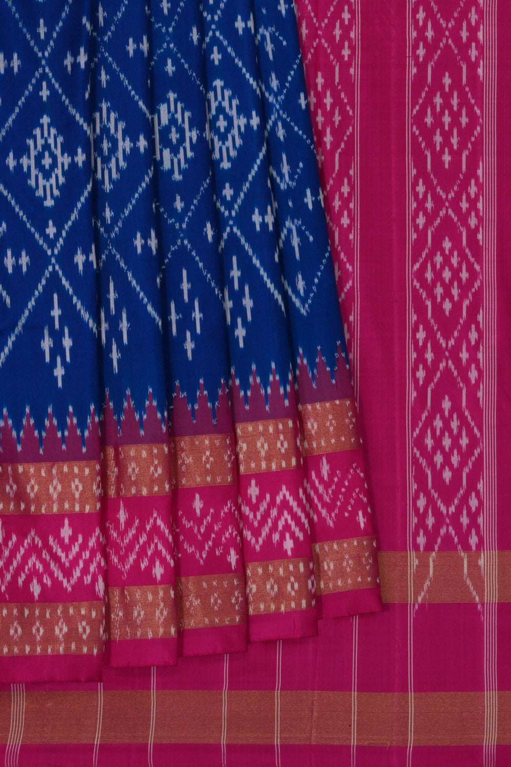 Image of Pochampally Ikat Silk Indigo Blue Saree