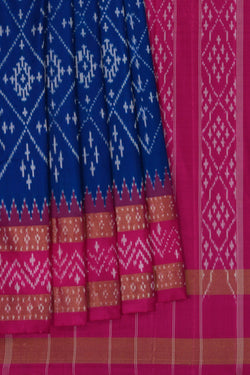 Image of Pochampally Ikat Silk Indigo Blue Saree