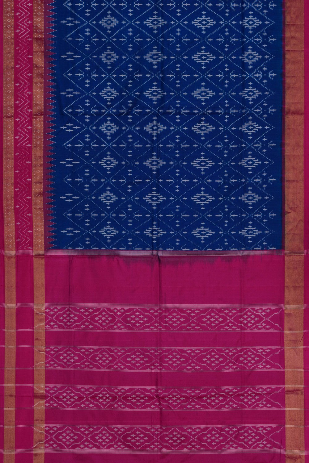 Image of Pochampally Ikat Silk Indigo Blue Saree