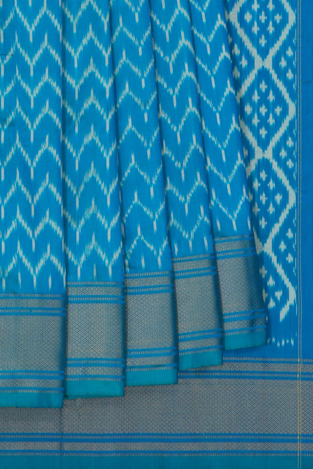 Pochampally Ikat Silk Blue Saree