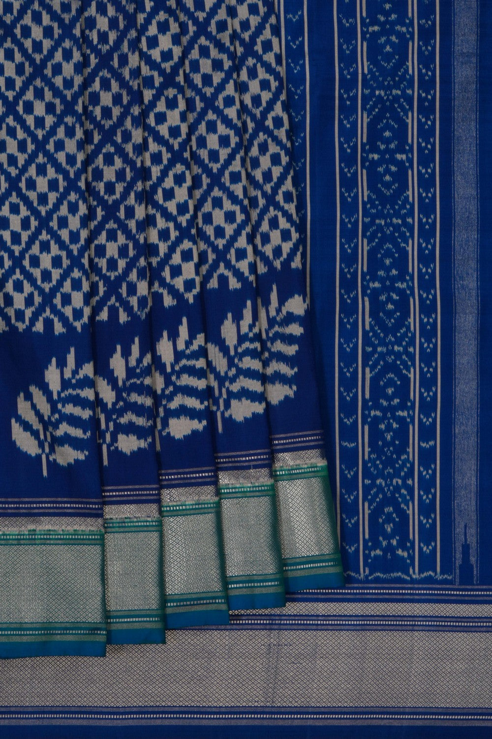 Image of Pochampally Ikat Silk Indigo Blue Saree