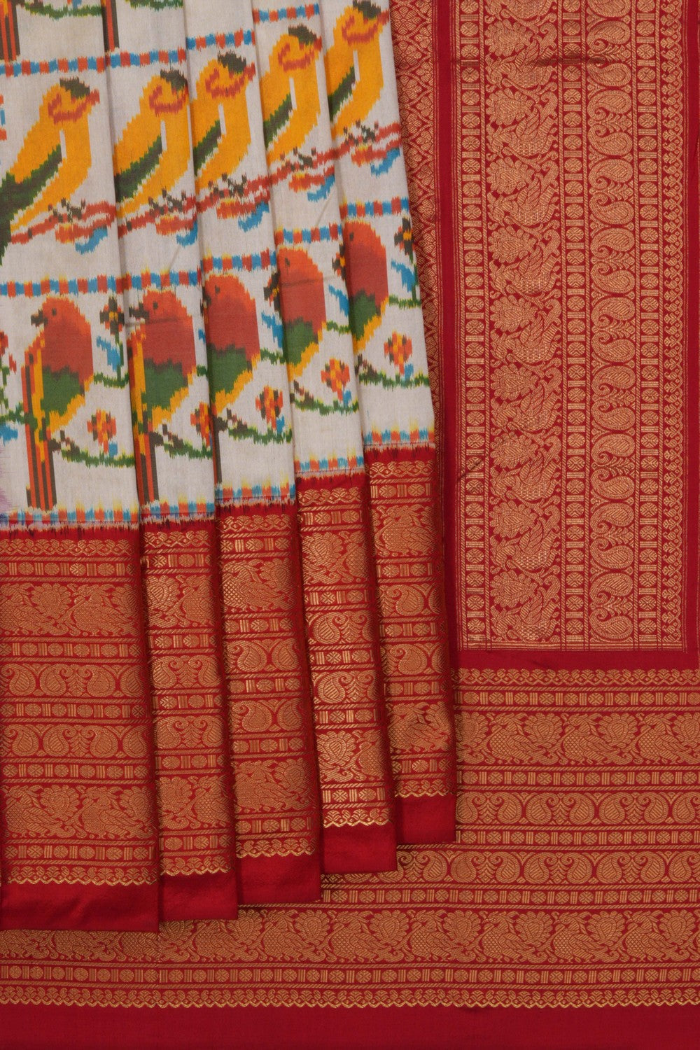 Image of Pochampally Ikat Silk Cream Saree