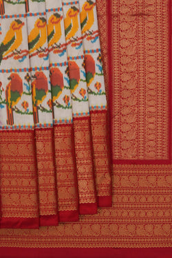 Image of Pochampally Ikat Silk Cream Saree