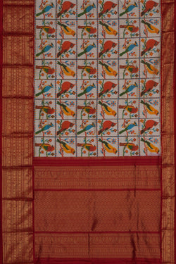 Image of Pochampally Ikat Silk Cream Saree