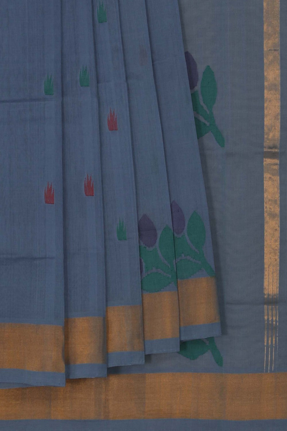 Image of Uppada Cotton Smoky Blue Saree