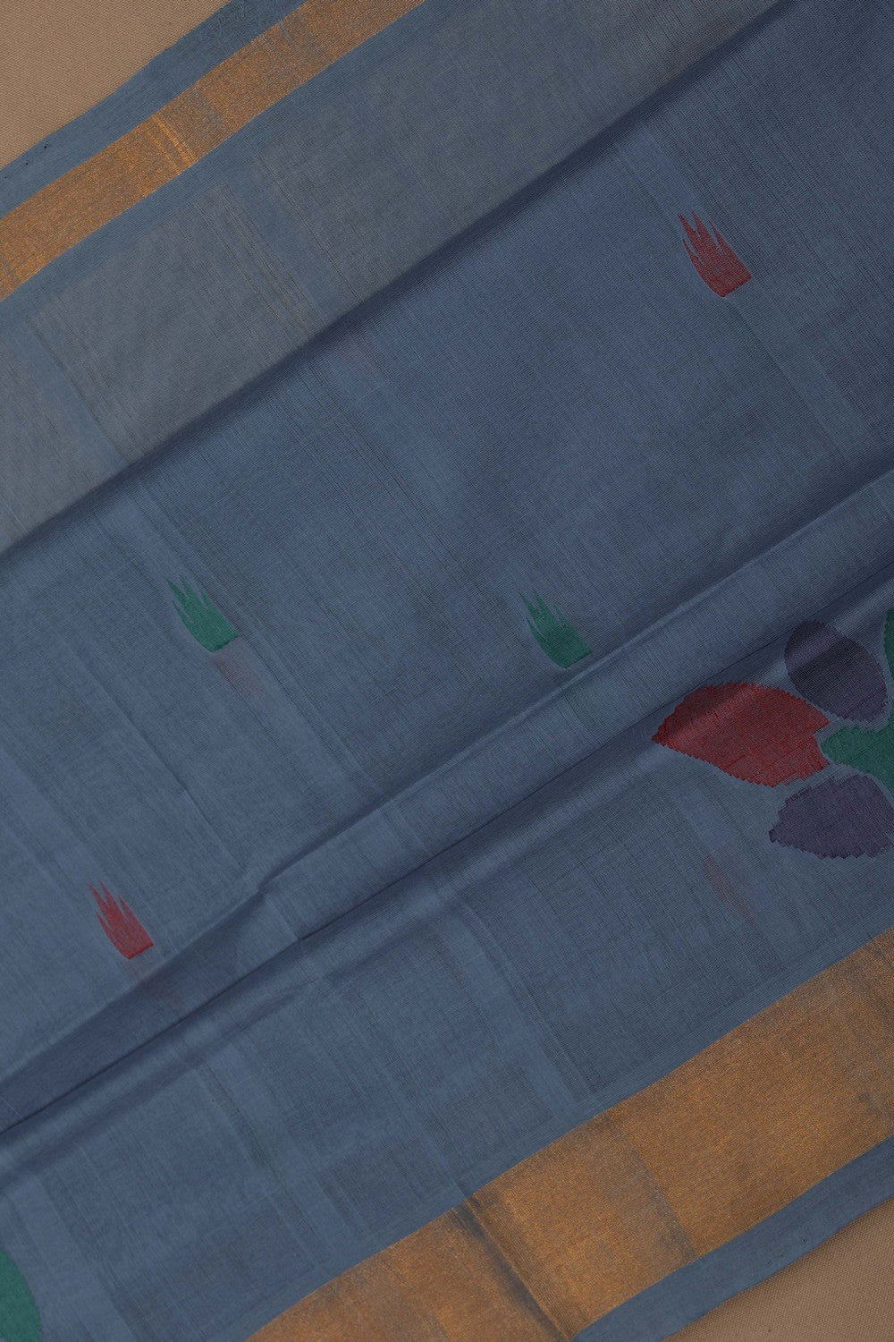 Image of Uppada Cotton Smoky Blue Saree