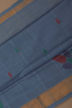 Image of Uppada Cotton Smoky Blue Saree