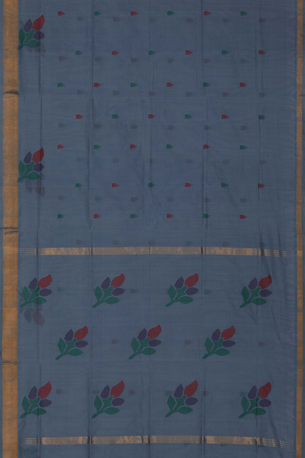 Image of Uppada Cotton Smoky Blue Saree