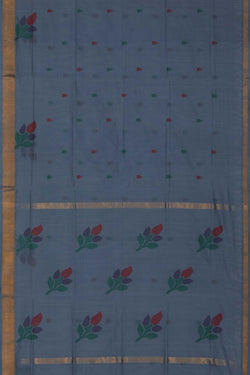Image of Uppada Cotton Smoky Blue Saree