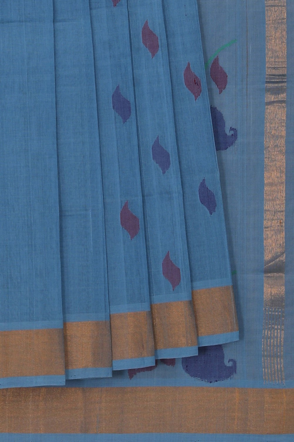 Image of Uppada Cotton Smoky Blue Saree