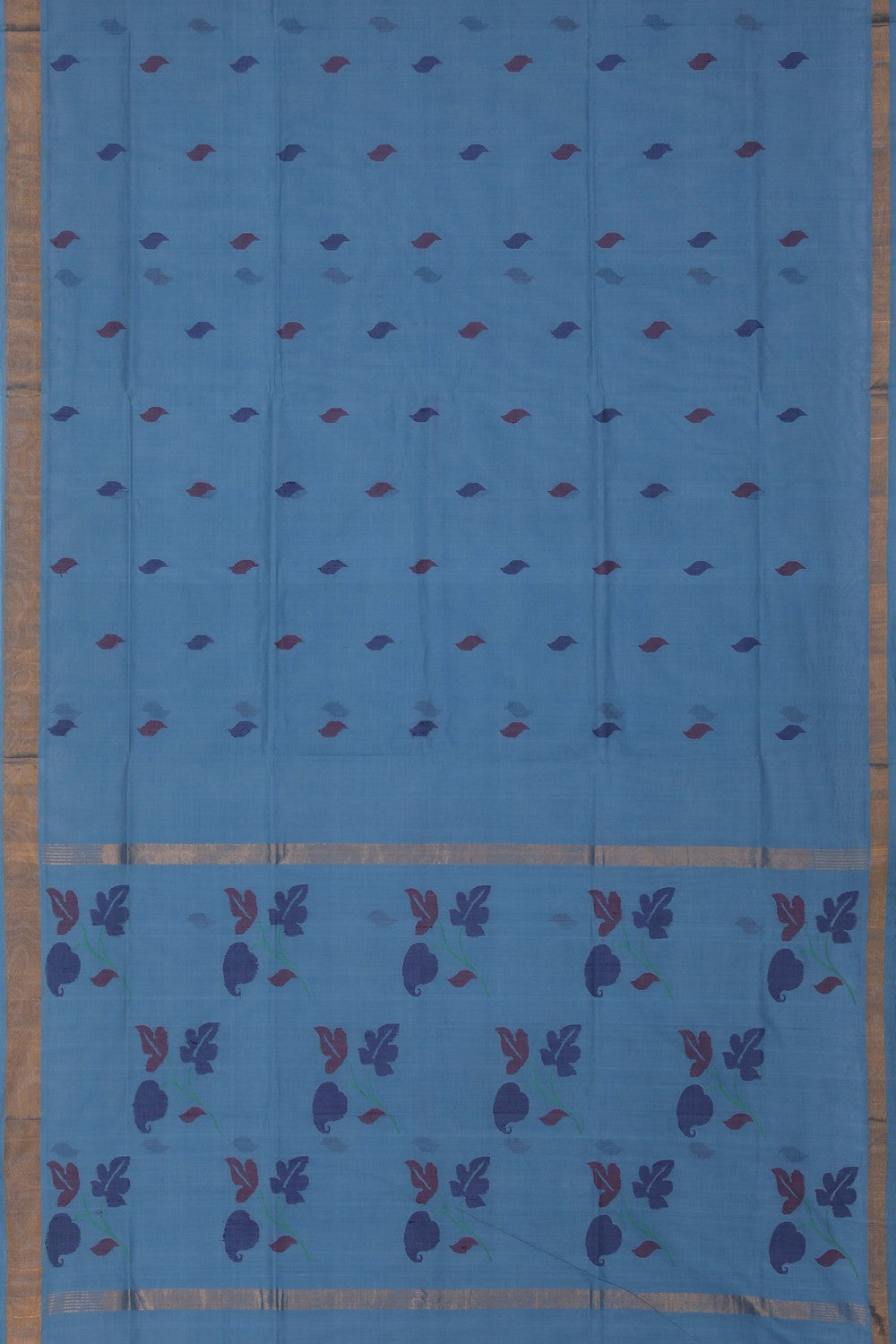 Image of Uppada Cotton Smoky Blue Saree