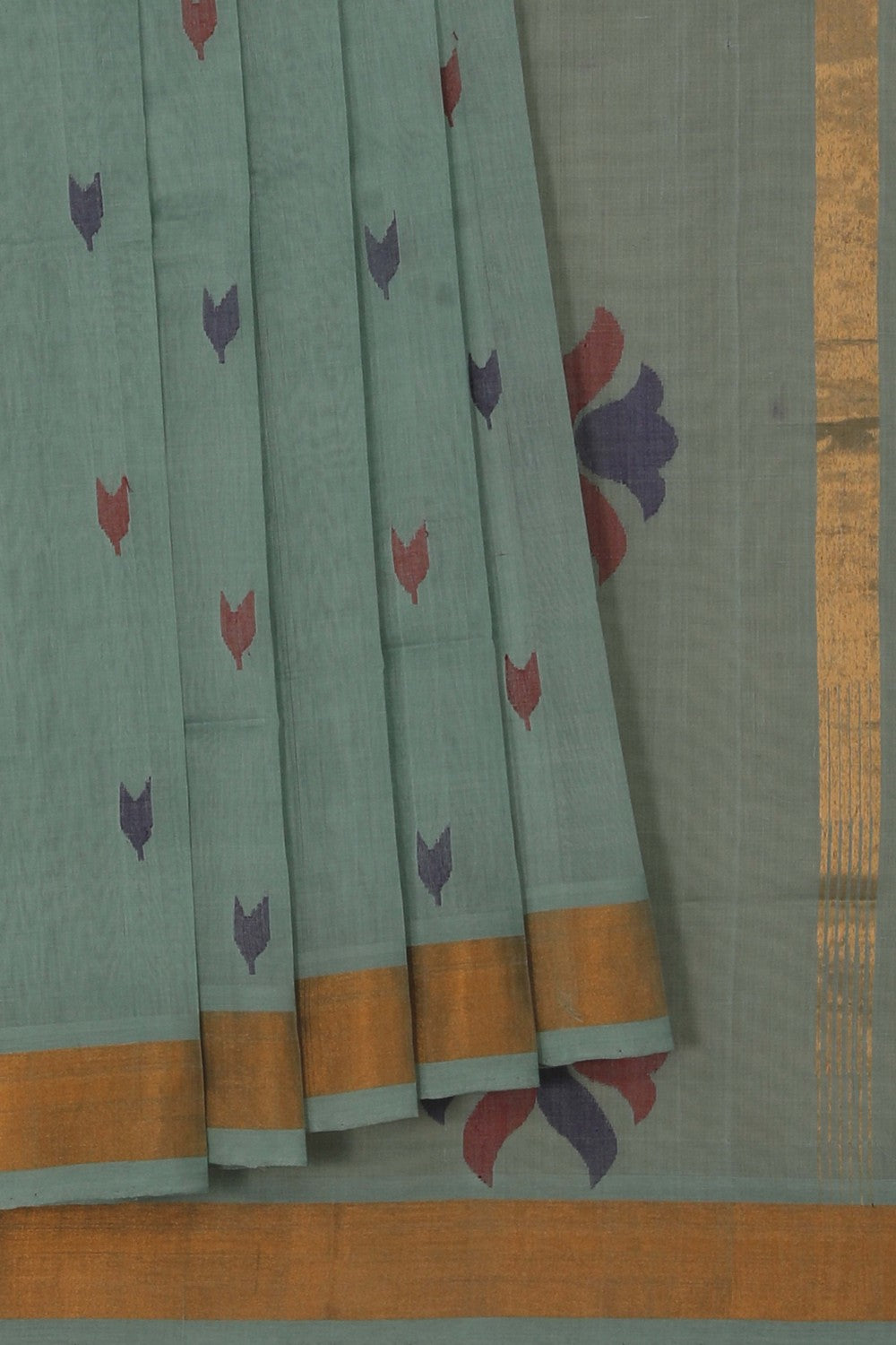 Image of Uppada Cotton Ice Blue Saree