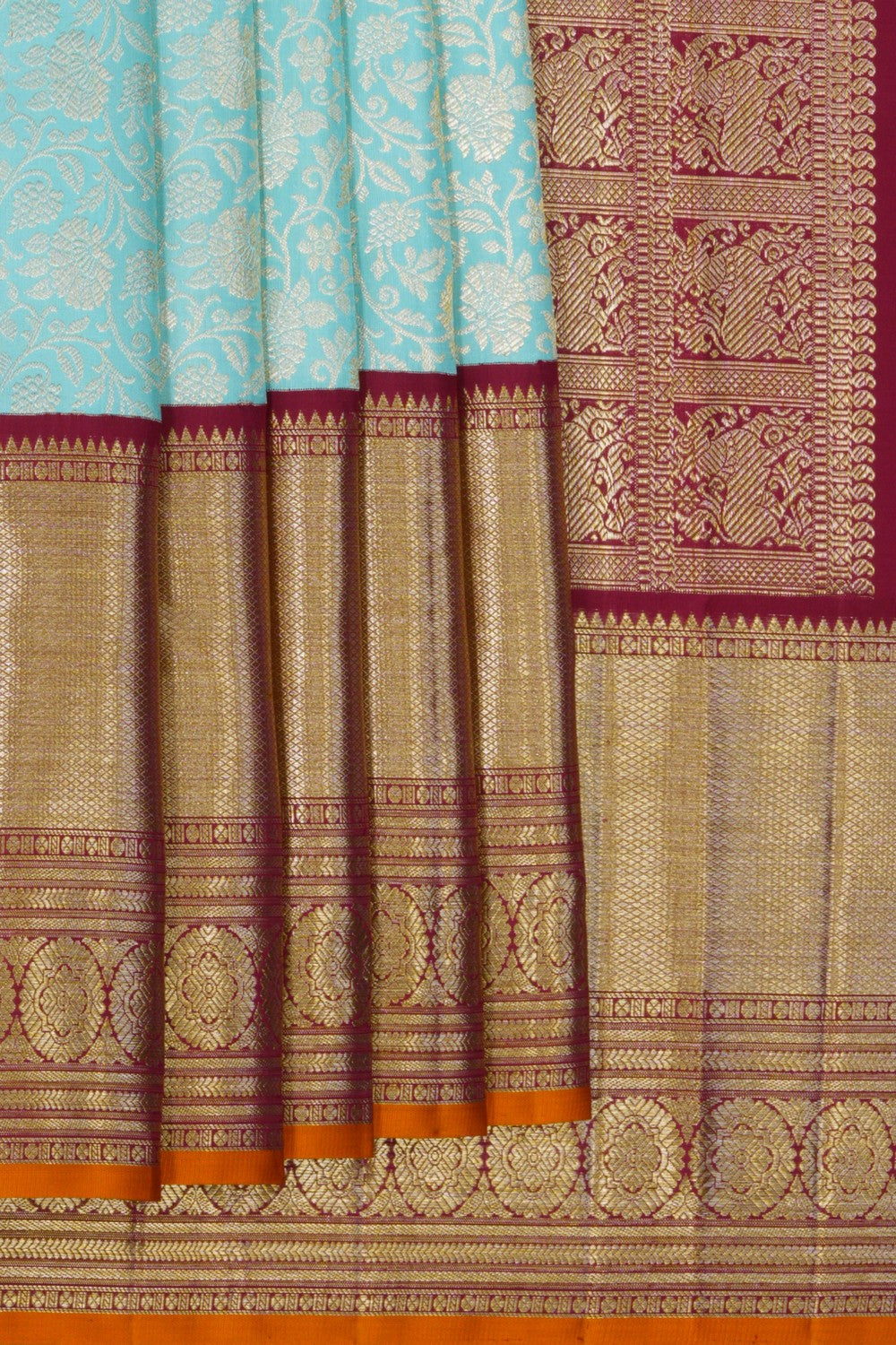 Kanchipattu Brocade Turquoise Blue Saree
