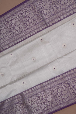 Image of Chanderi Tissue Silk Silver Saree