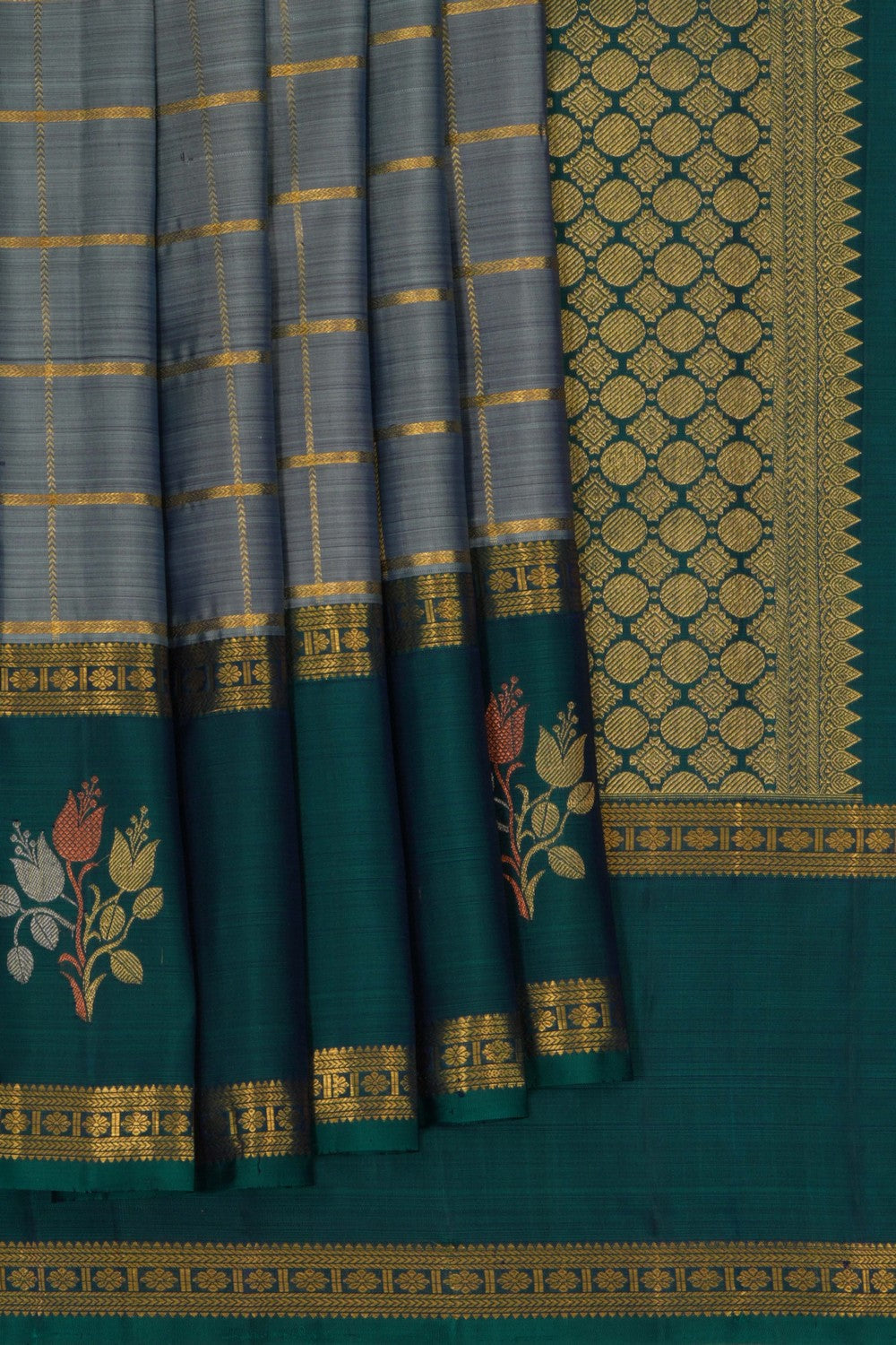 Image of South Silk Kattam Grey Saree