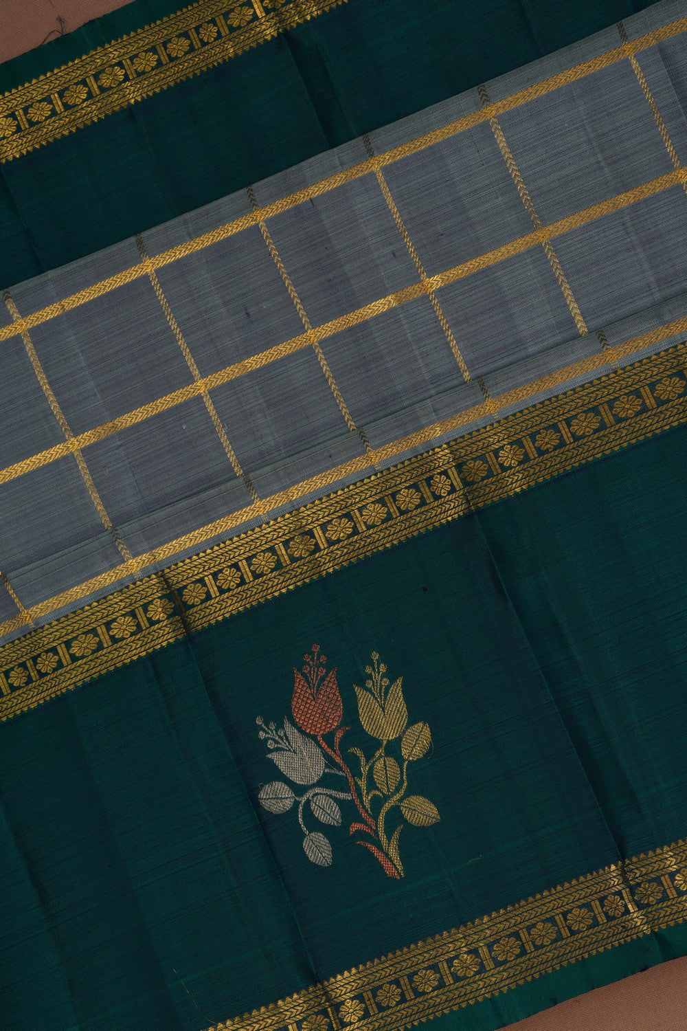 Image of South Silk Kattam Grey Saree