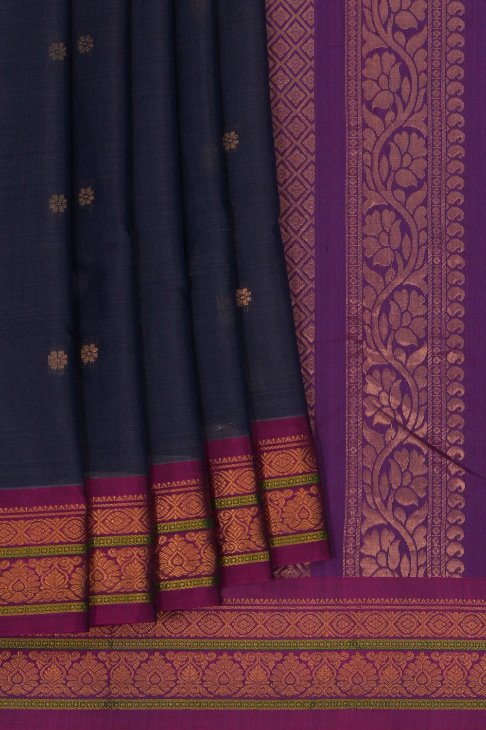 Image of Gadwal Cotton Silk Smoky Blue Saree
