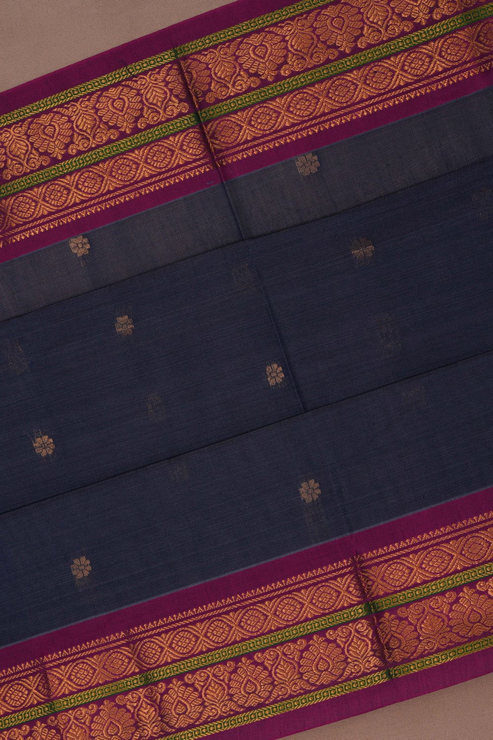 Image of Gadwal Cotton Silk Smoky Blue Saree