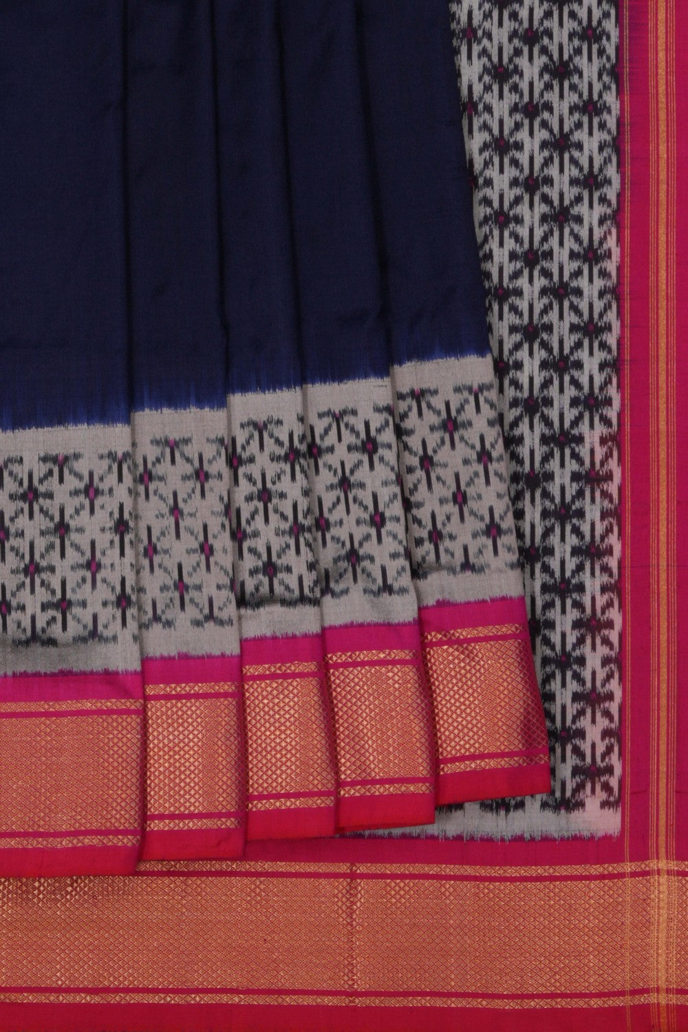 Image of Pochampally Ikat Silk Navy Blue Saree