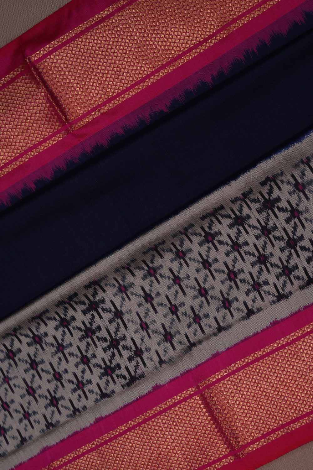 Image of Pochampally Ikat Silk Navy Blue Saree