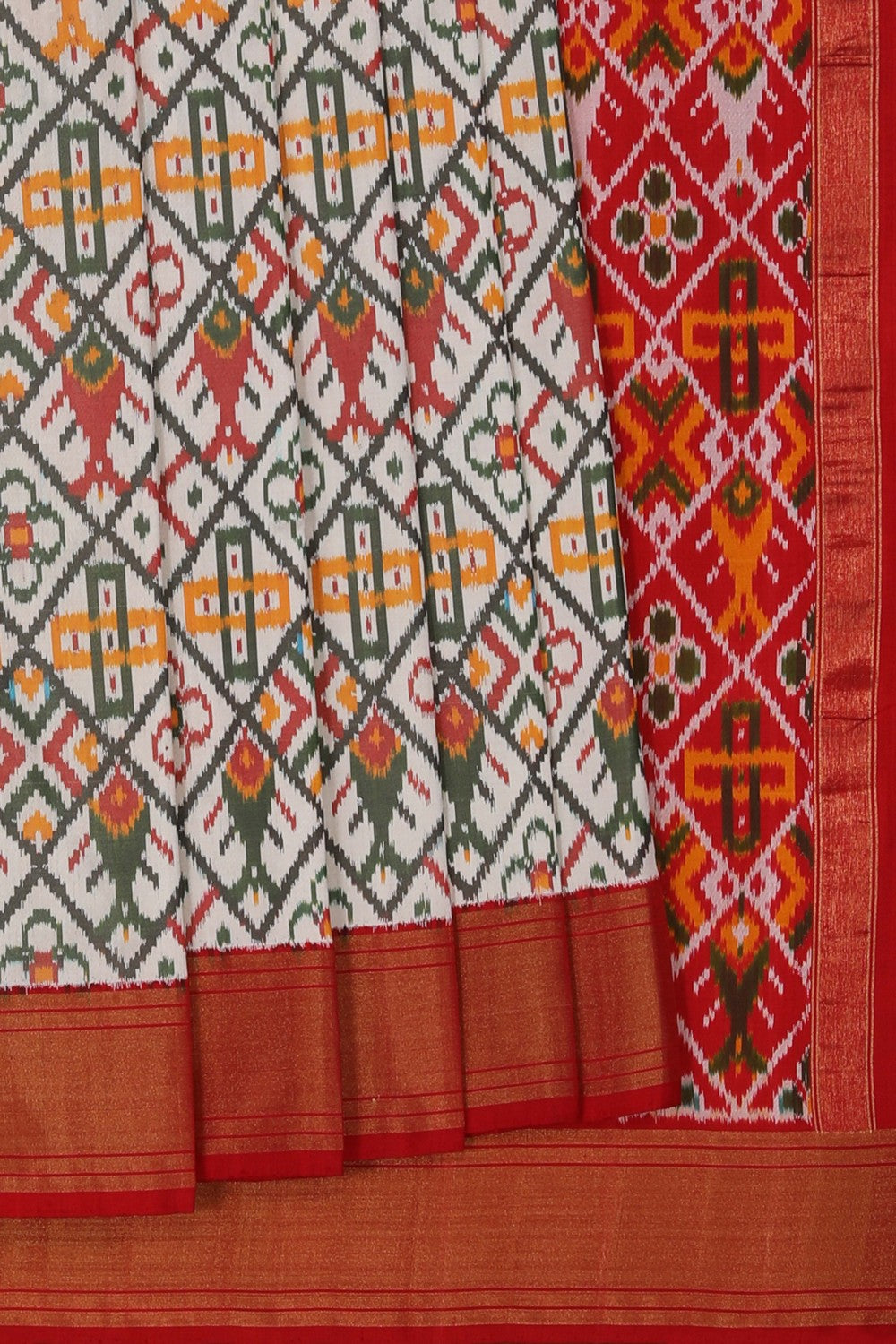 Image of Pochampally Ikat Silk Off-White Saree