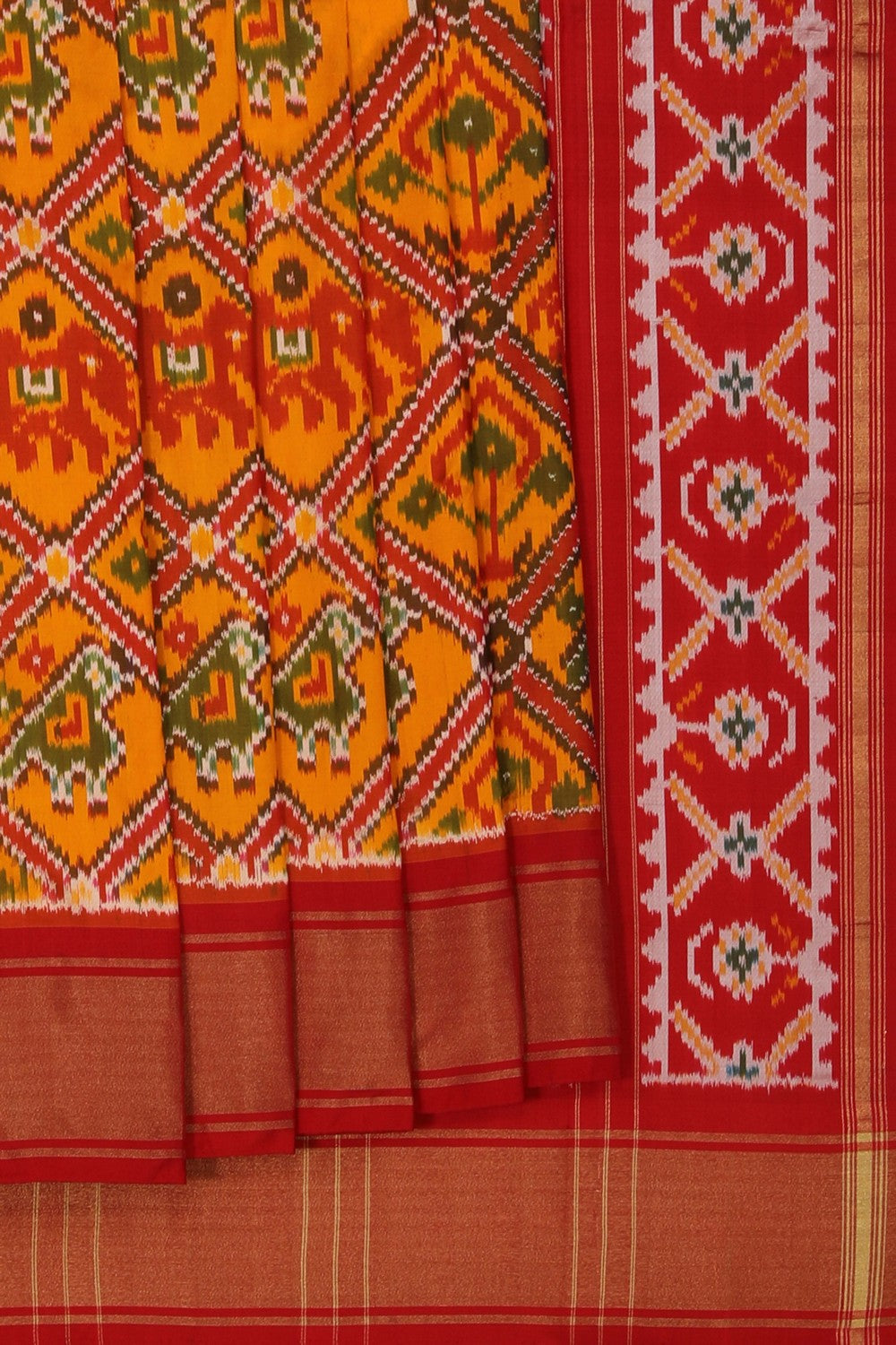 Image of Pochampally Ikat Silk Yellow Saree