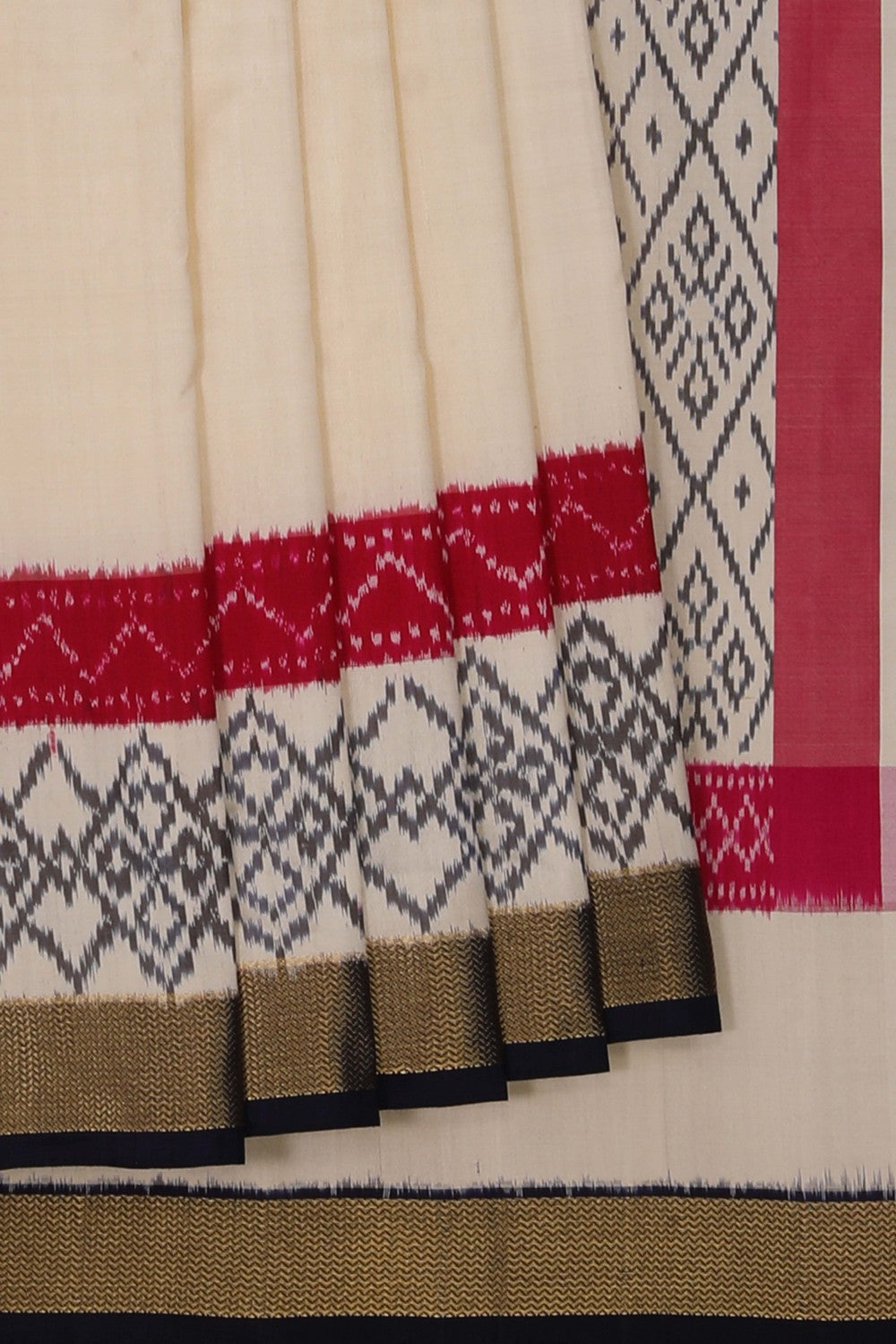 Image of Pochampally Ikat Silk Off-White Saree