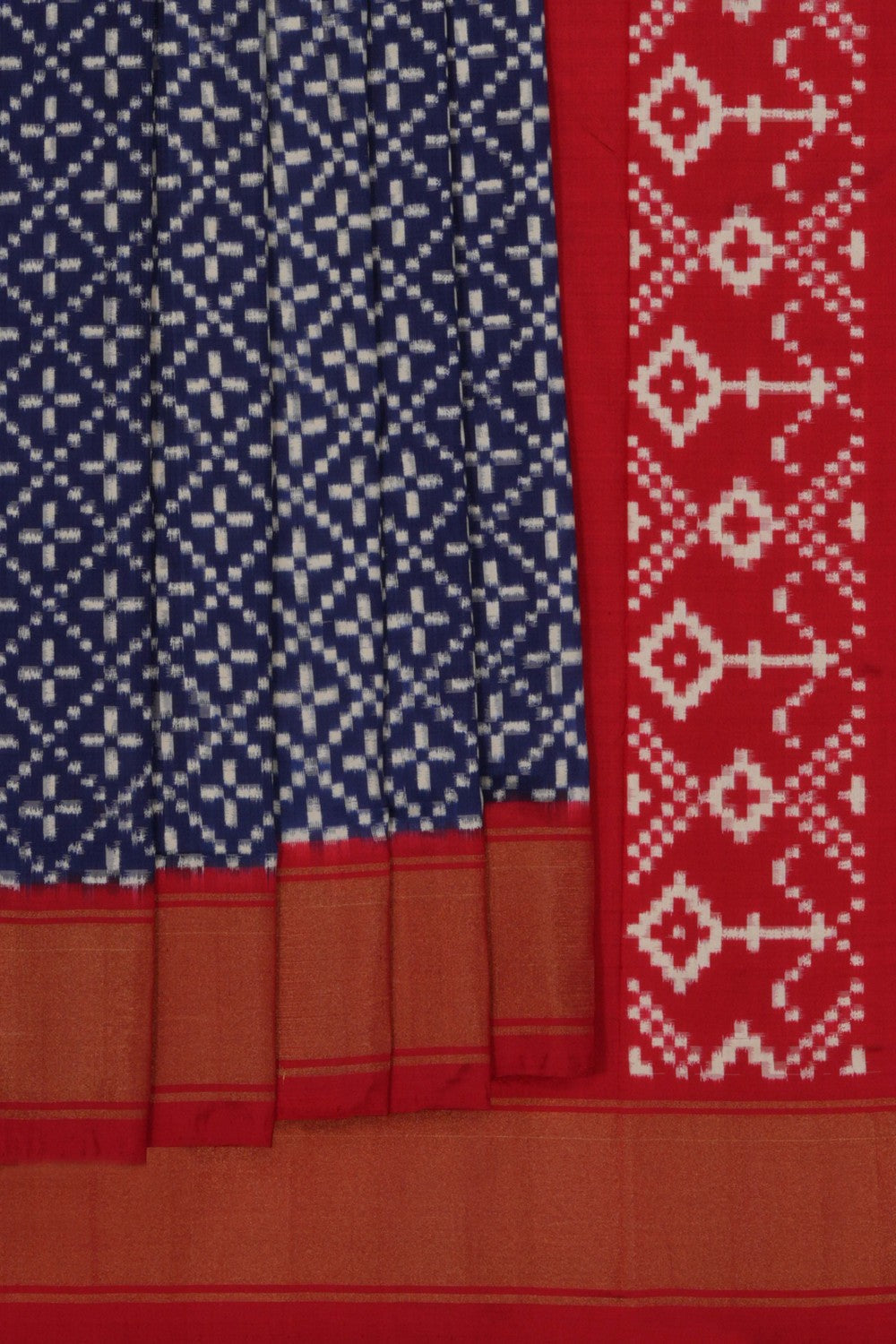 Image of Pochampally Ikat Silk Navy Blue Saree