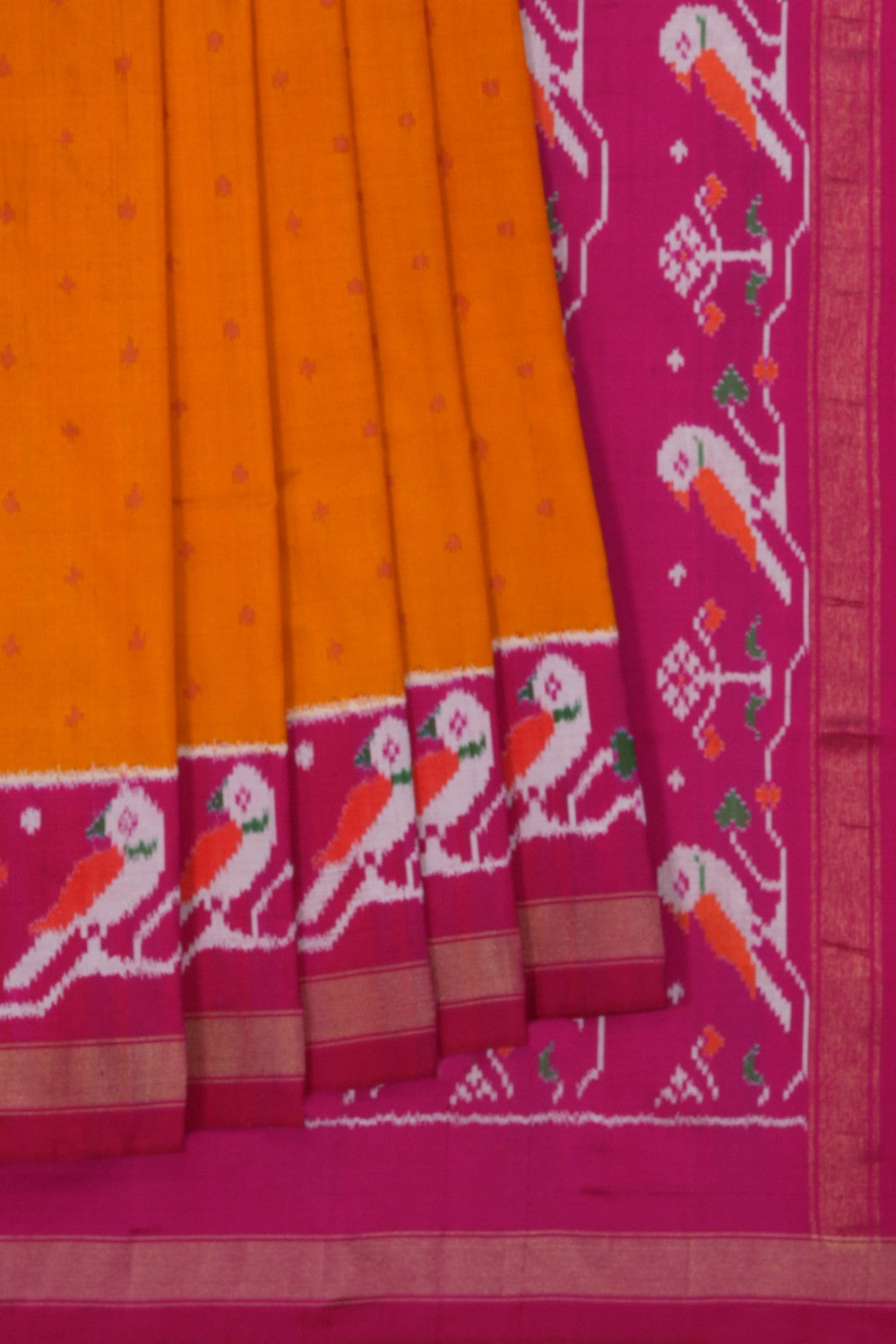 Image of Pochampally Ikat Silk Mustard Saree