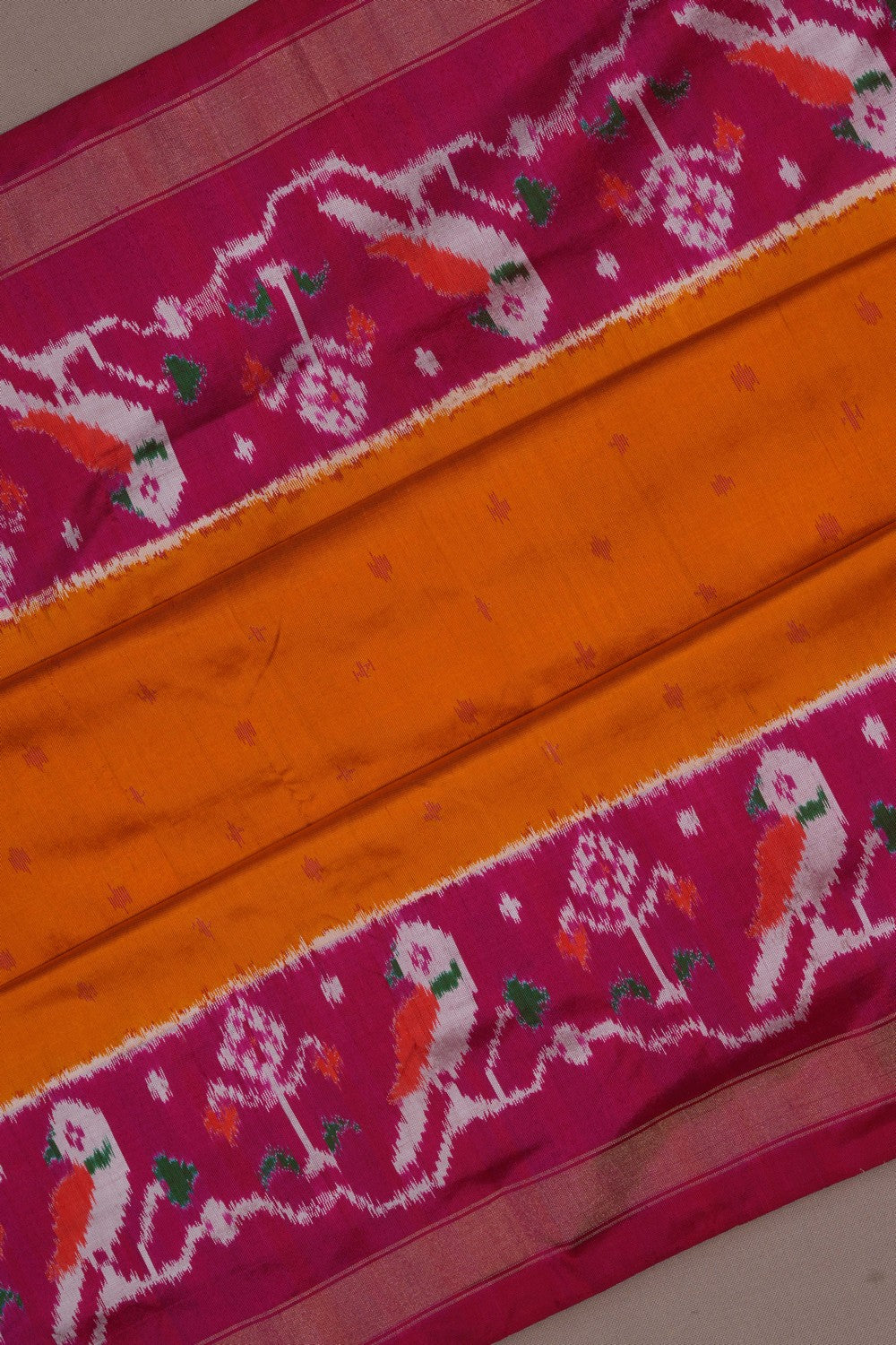 Image of Pochampally Ikat Silk Mustard Saree