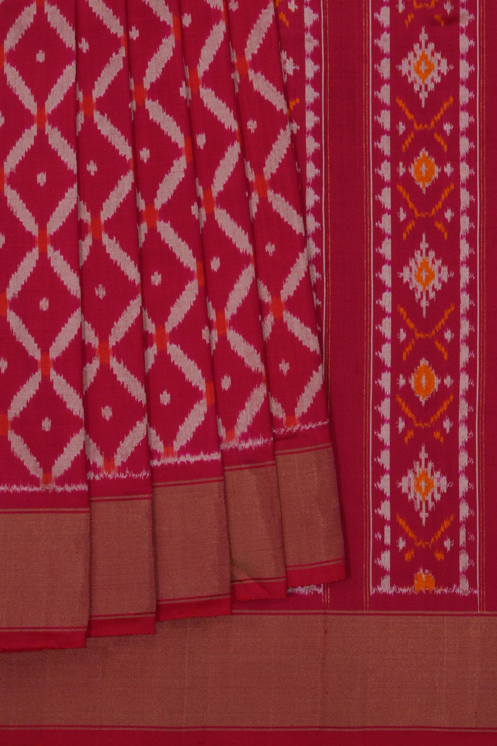 Image of Pochampally Ikat Silk Coral Pink Saree