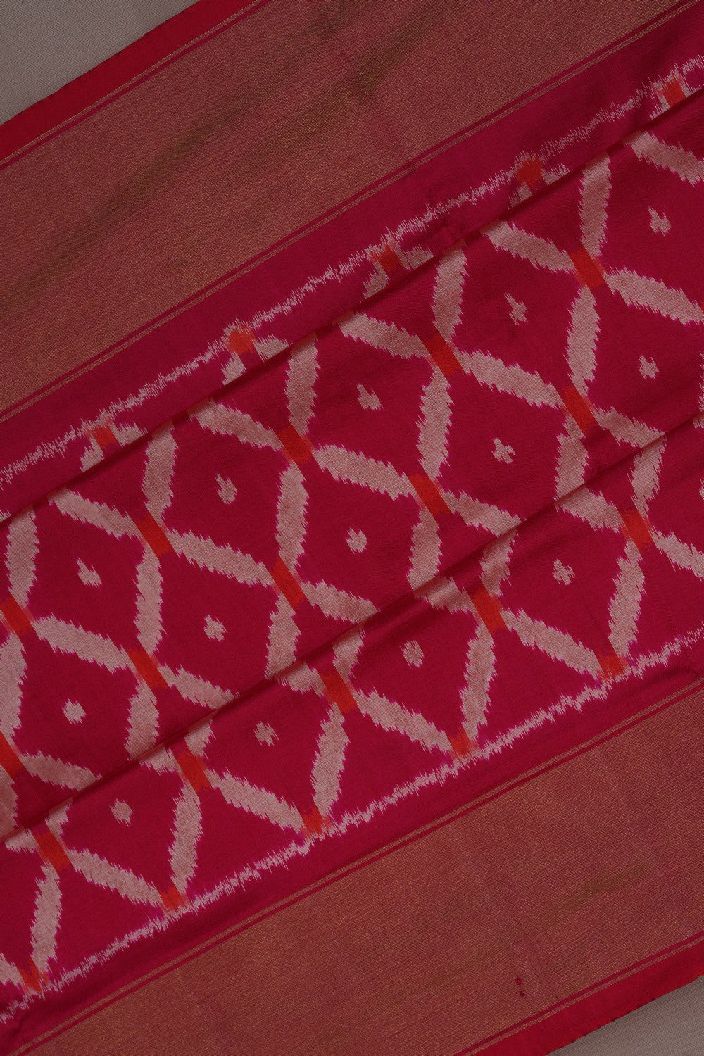 Pochampally Ikat Silk Coral Pink Saree