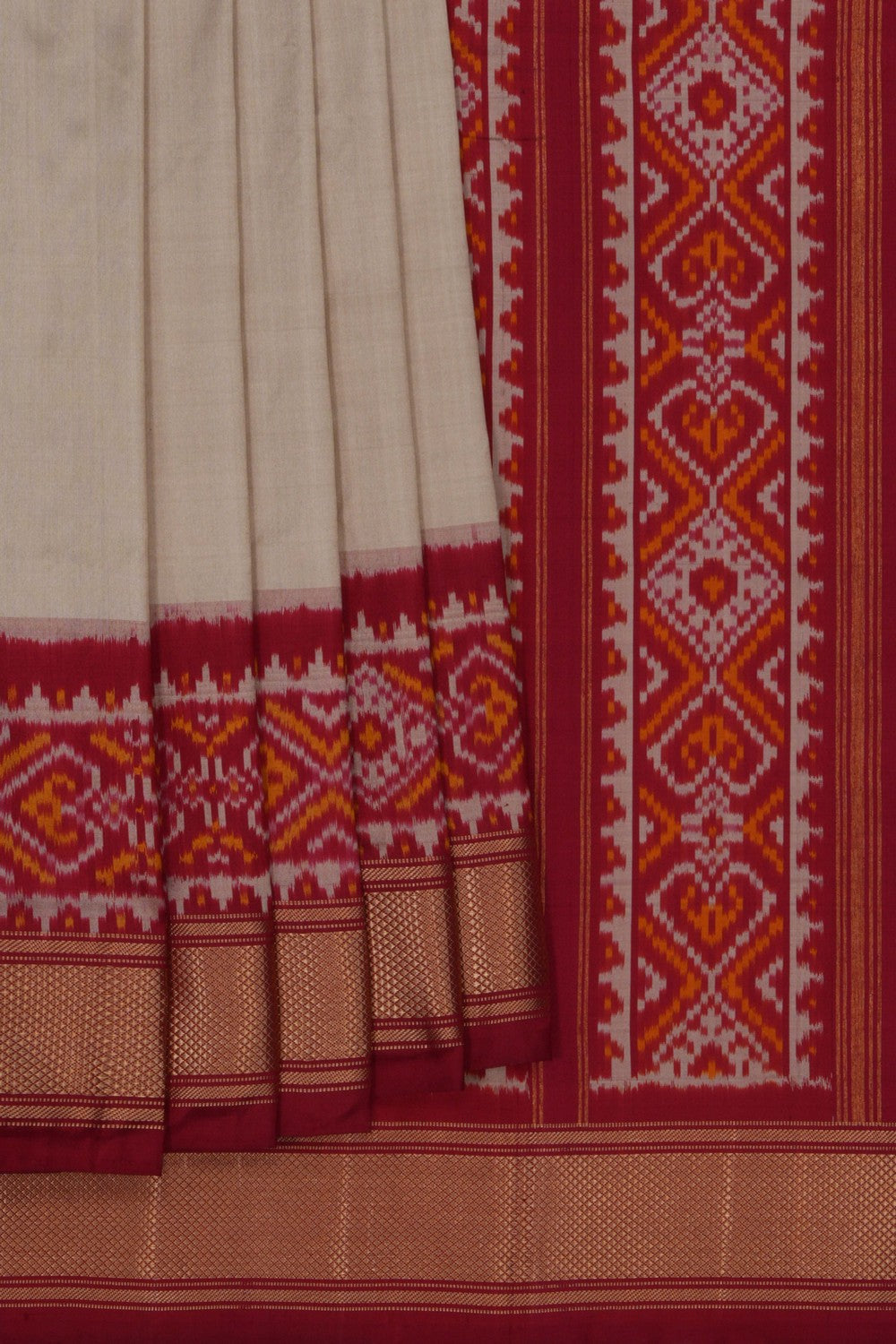 Image of Pochampally Ikat Silk Beige Saree
