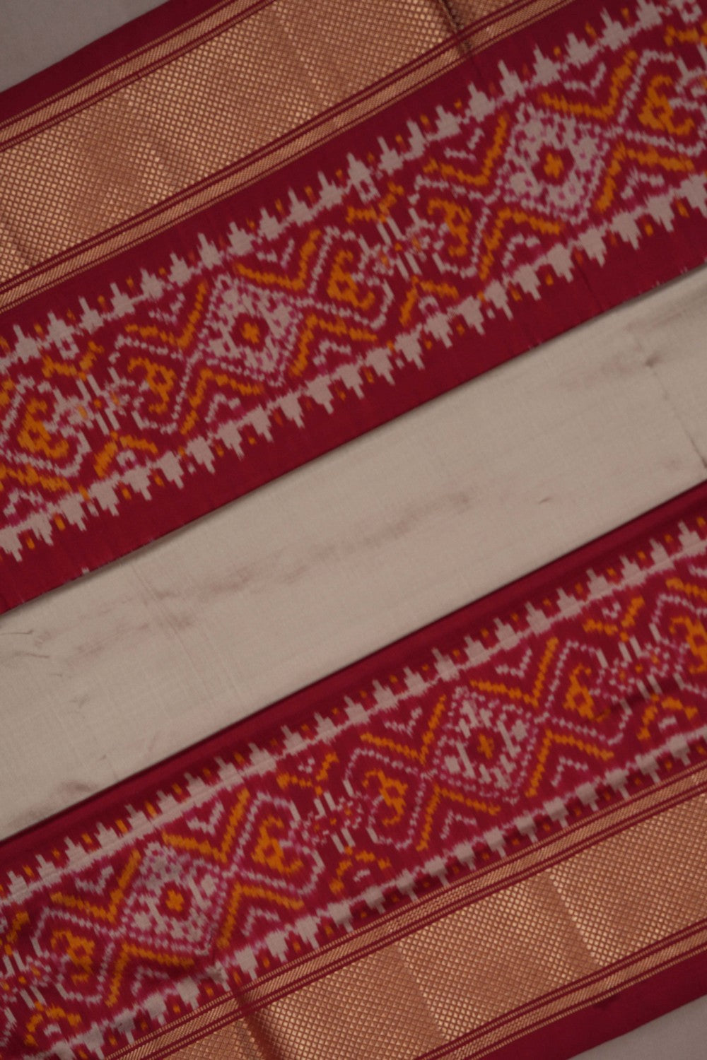 Image of Pochampally Ikat Silk Beige Saree