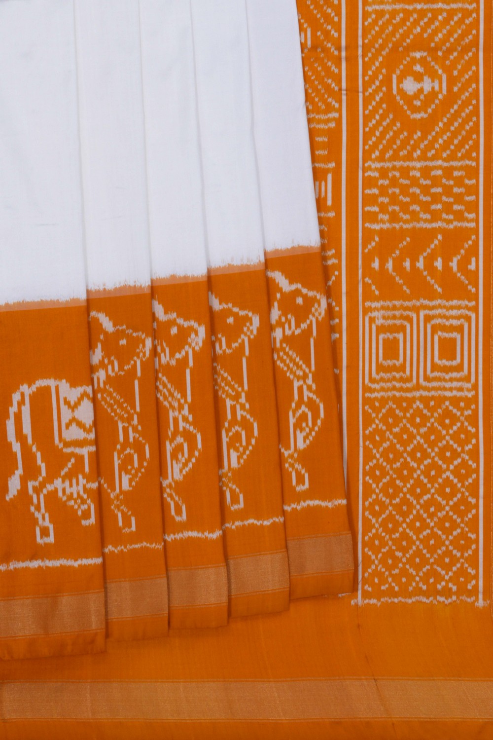 Pochampally Ikat Silk Off White Saree