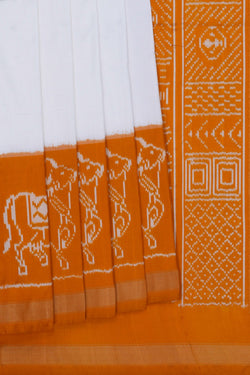Image of Pochampally Ikat Silk Off White Saree