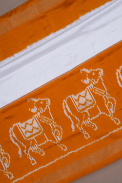 Image of Pochampally Ikat Silk Off White Saree