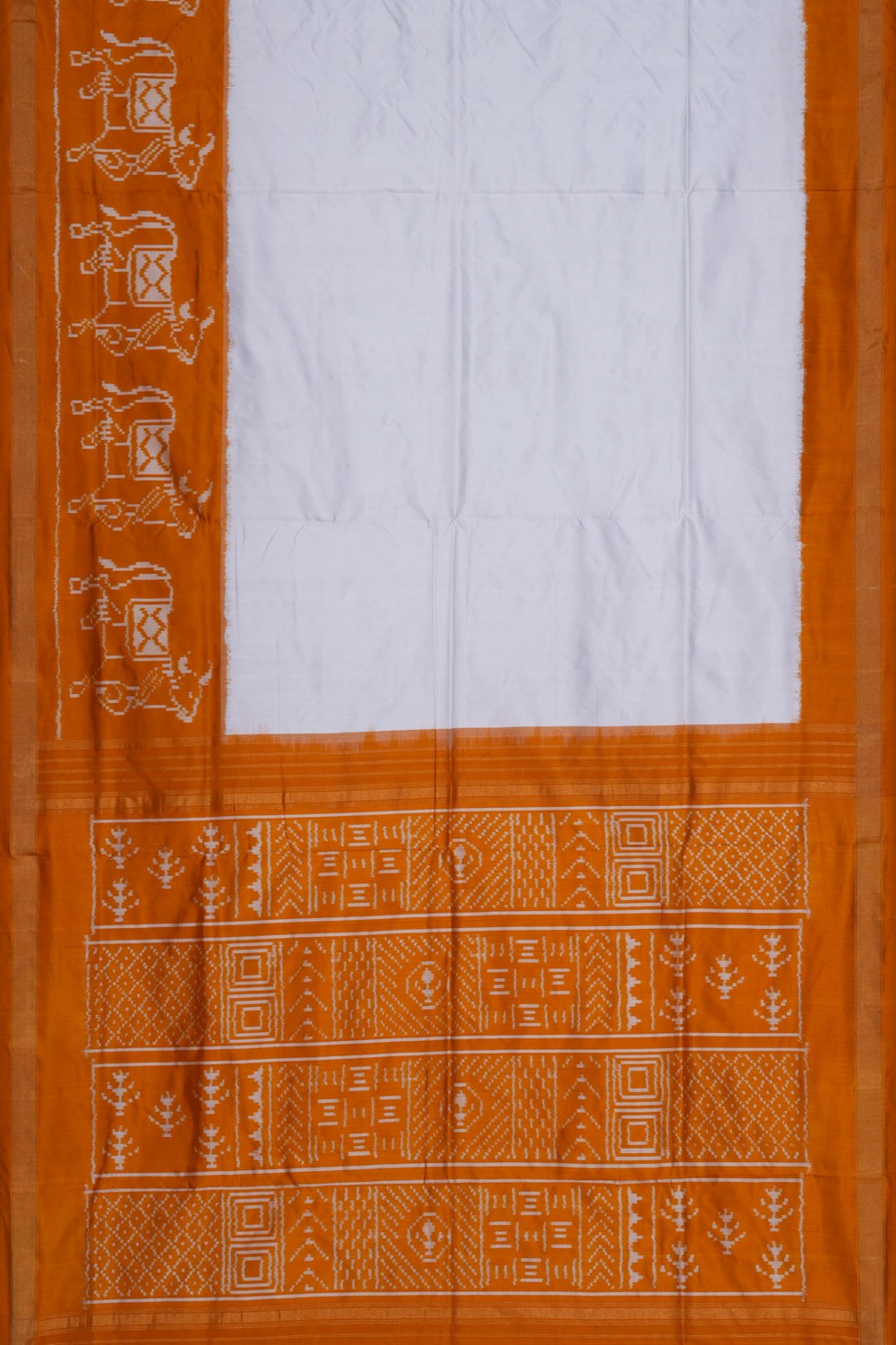 Pochampally Ikat Silk Off White Saree