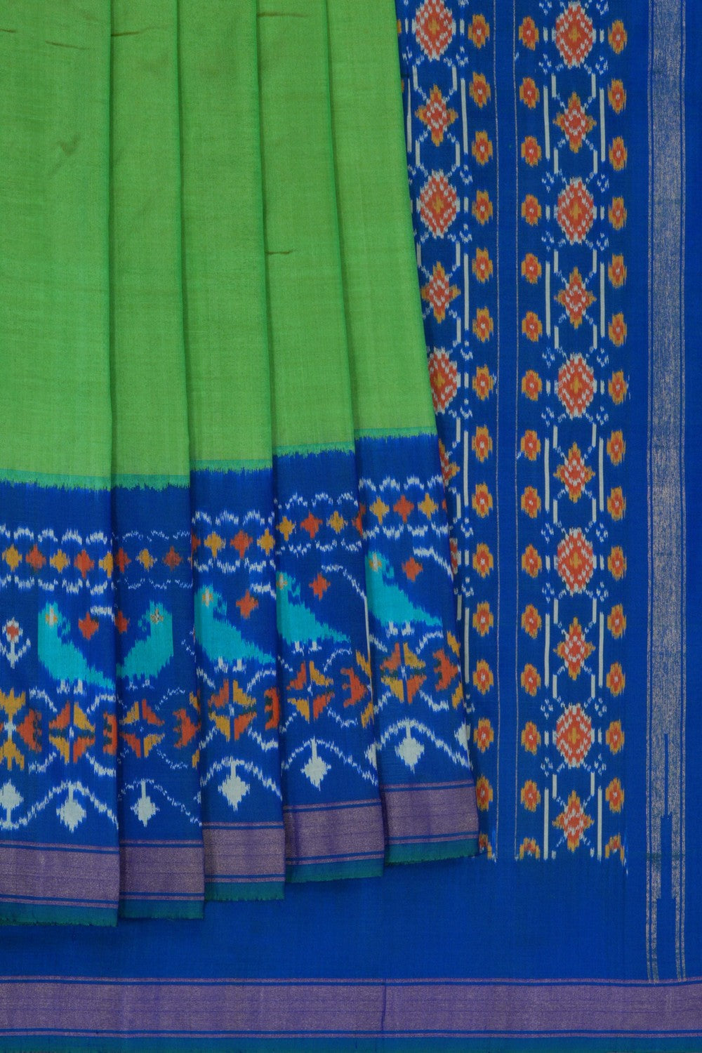Image of Pochampally Ikat Silk Green Saree