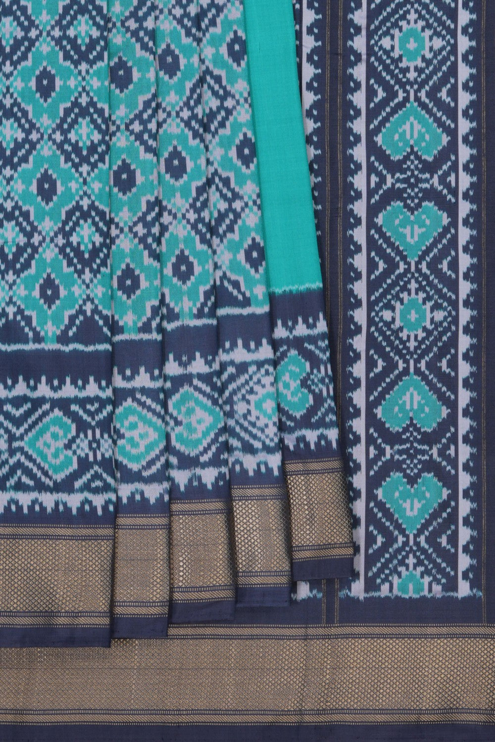 Image of Pochampally Ikat Silk Sea Green Saree
