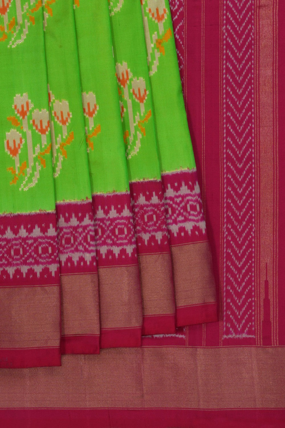 Image of Pochampally Ikat Silk Green Saree