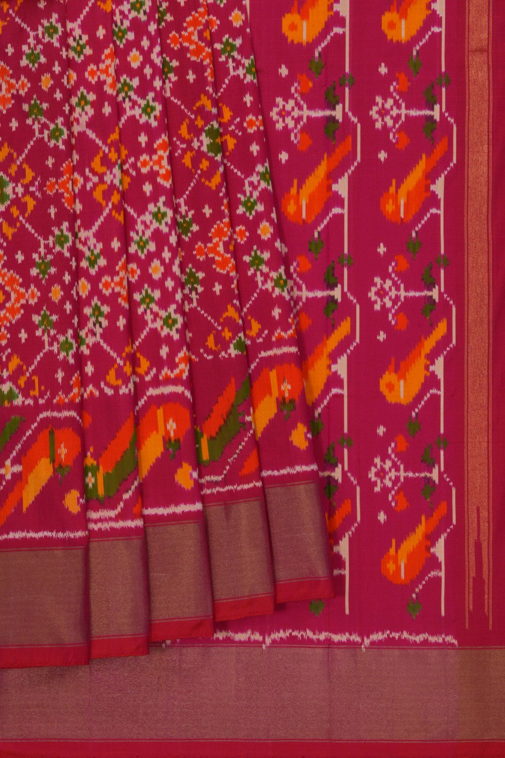 Image of Pochampally Ikat Silk Fuchsia Pink Saree