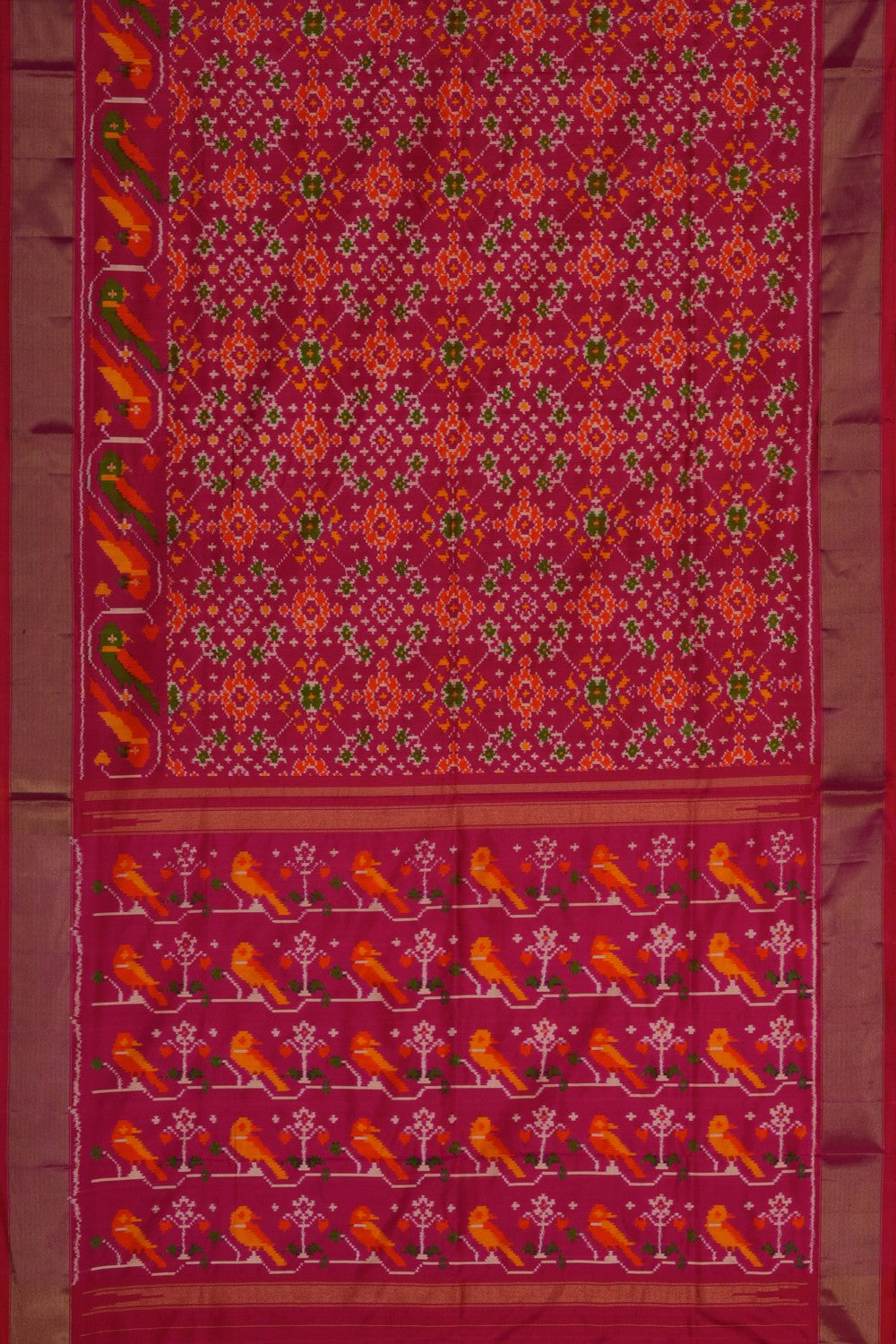 Image of Pochampally Ikat Silk Fuchsia Pink Saree
