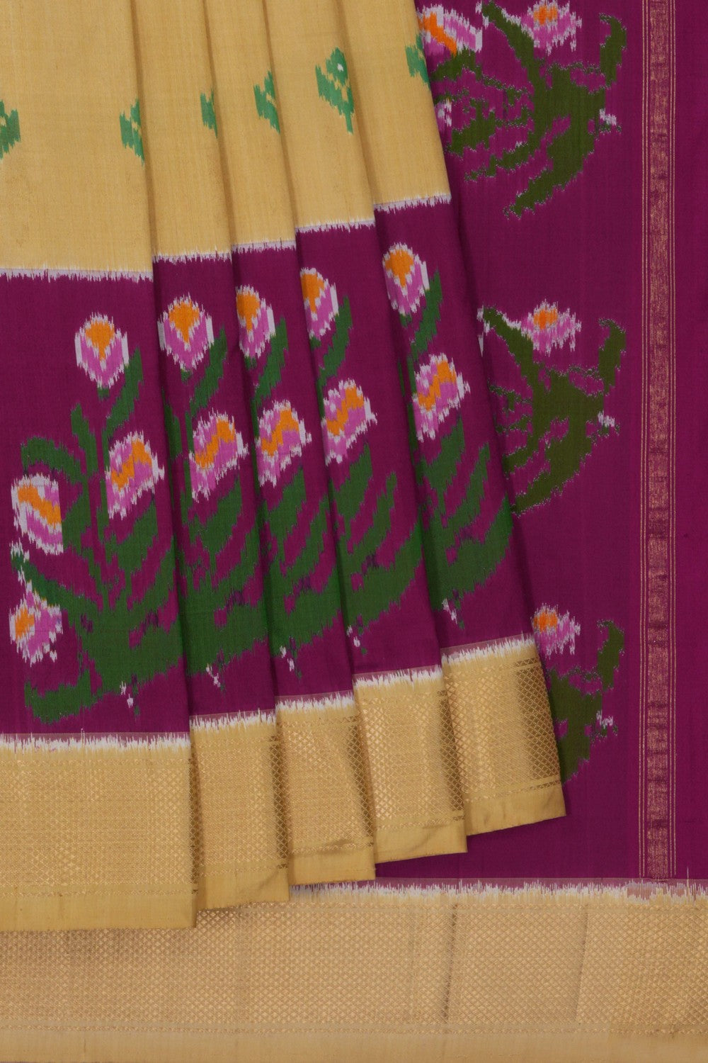 Image of Pochampally Ikat Silk Cream Saree
