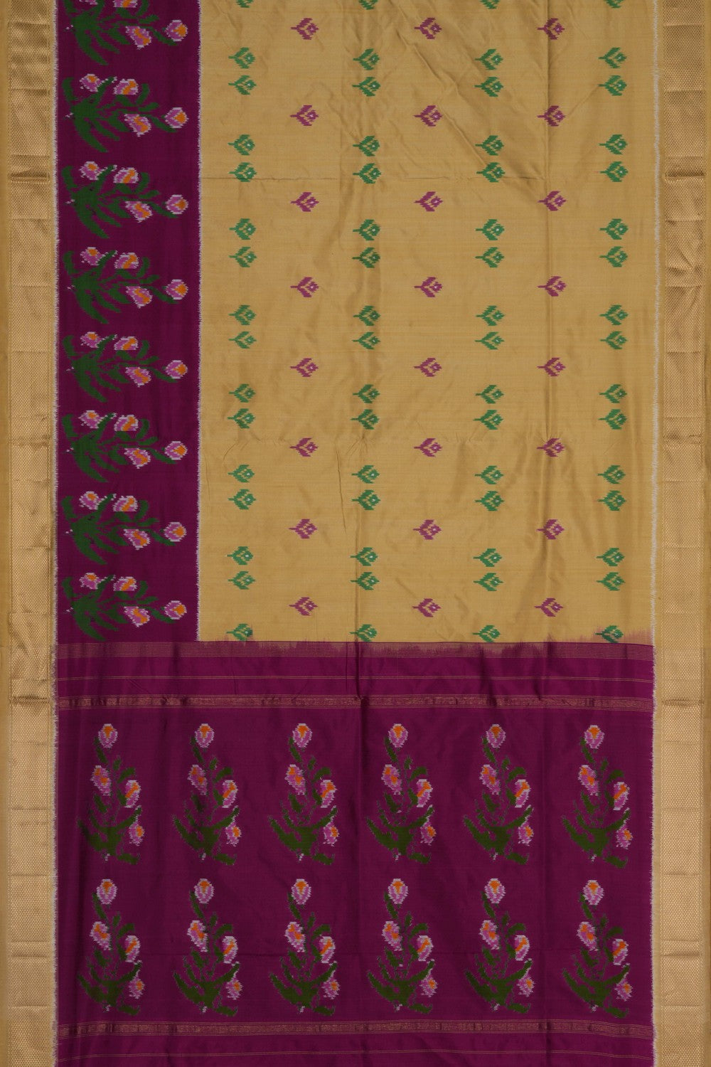 Image of Pochampally Ikat Silk Cream Saree