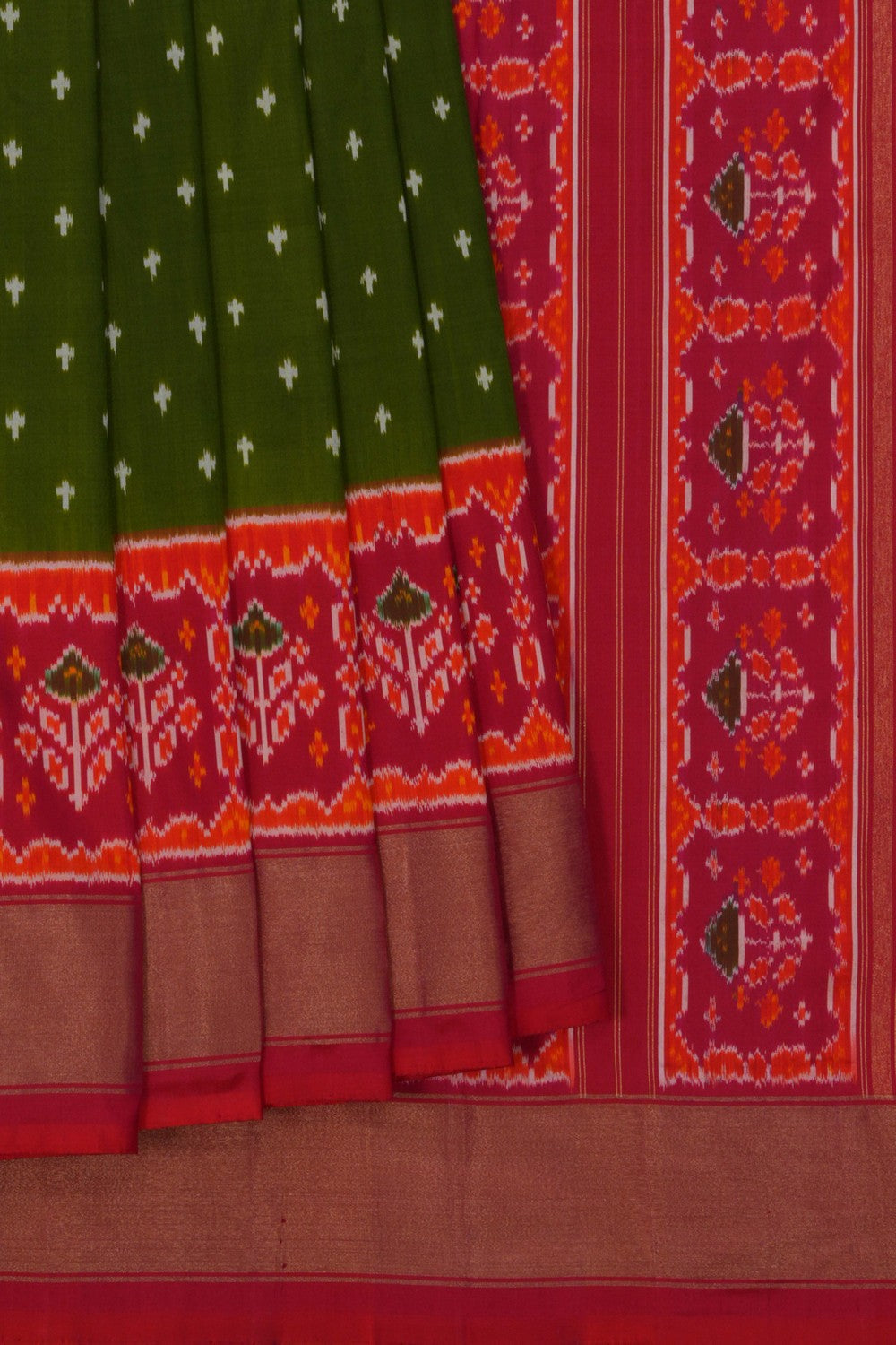 Image of Pochampally Ikat Silk Green Saree