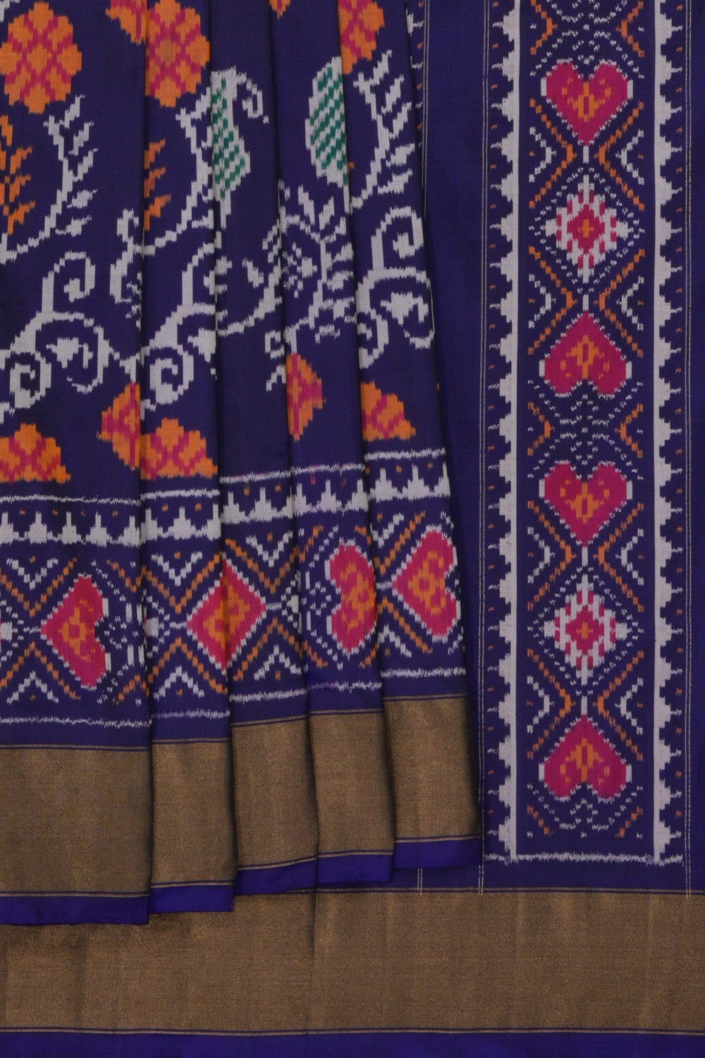 Image of Pochampally Ikat Silk Indigo Blue Saree
