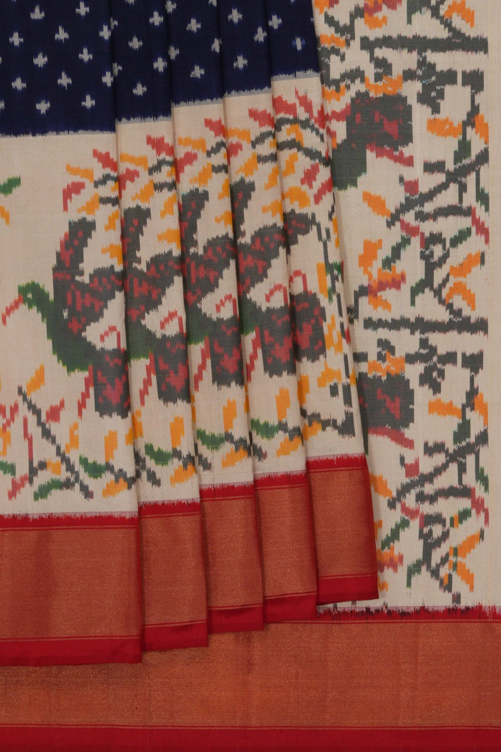 Image of Pochampally Ikat Silk Navy Blue Saree