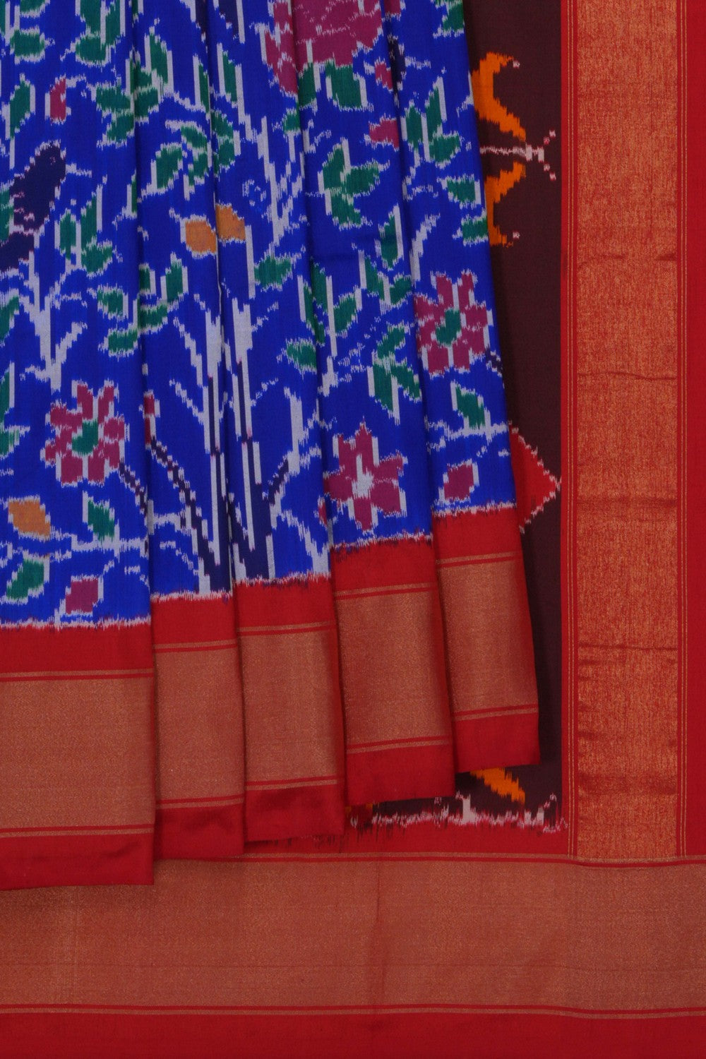 Image of Pochampally Ikat Silk Royal Blue Saree